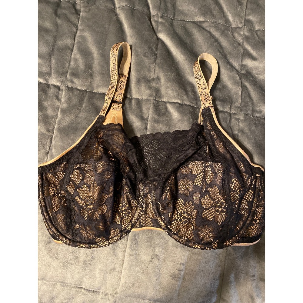 Scarlette Modern Movement Black Tan Floral Lace Underwire Bra 38C 0493